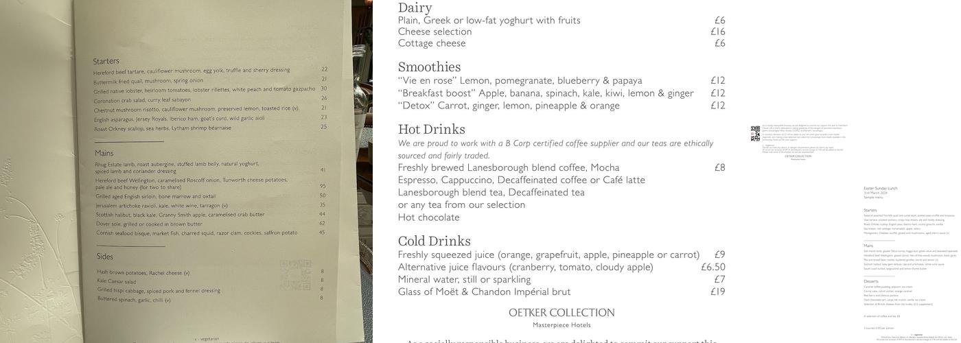 The Lanesborough Grill Menu