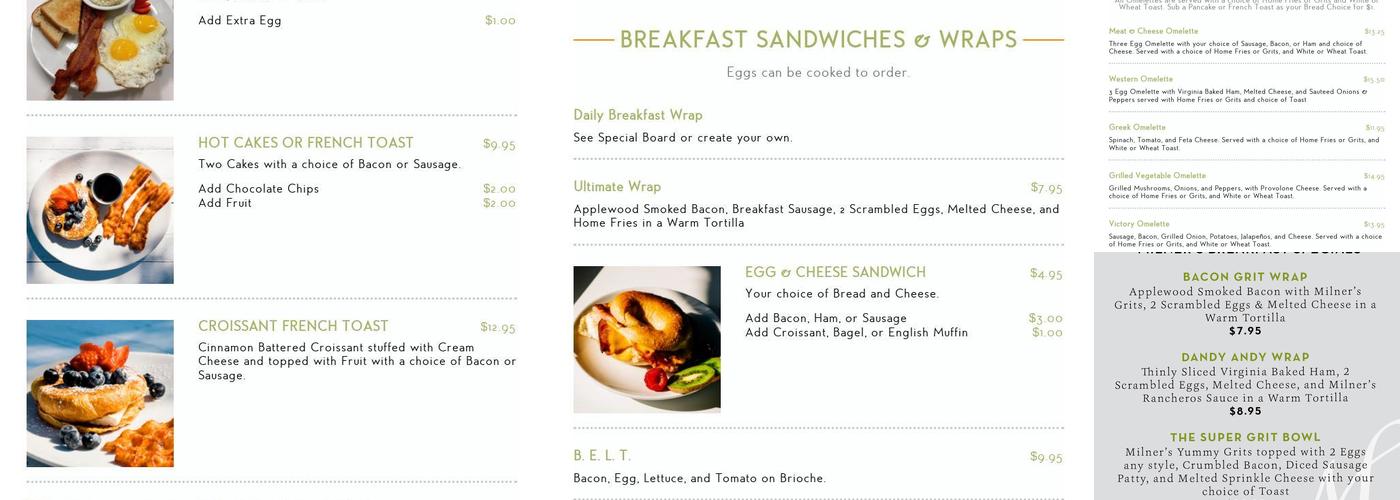 Milner's Cafe & Catering Menu