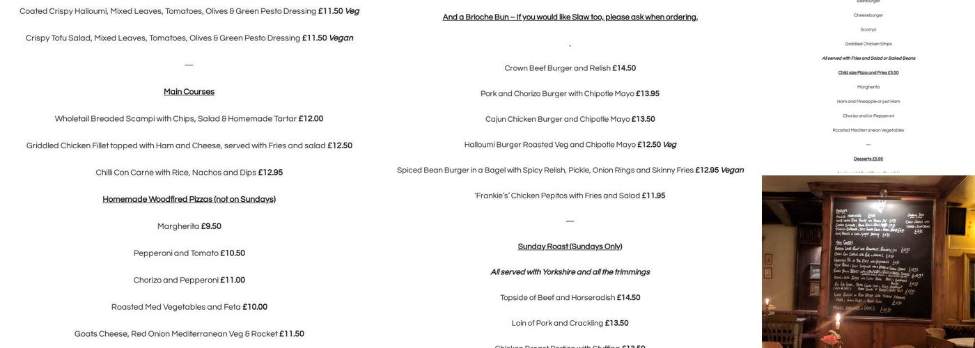 The Crown Inn Menu