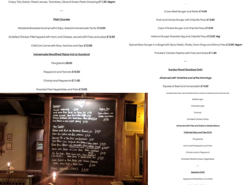 The Crown Inn Menu