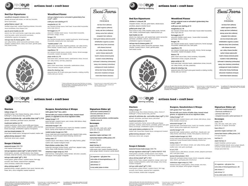 Red Eye Brewing Company Menu