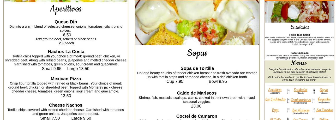 La Costa Menu