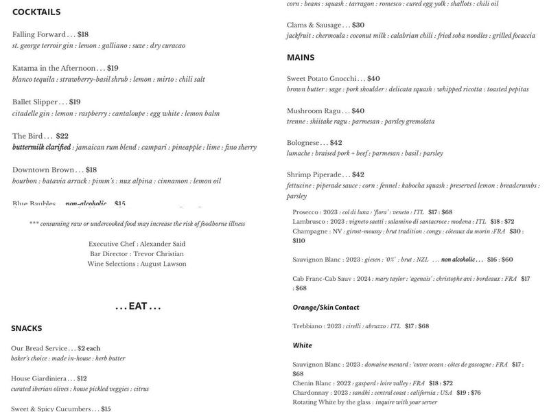 The Covington Restaurant Menu
