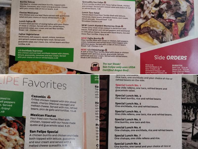 San Felipe Menu