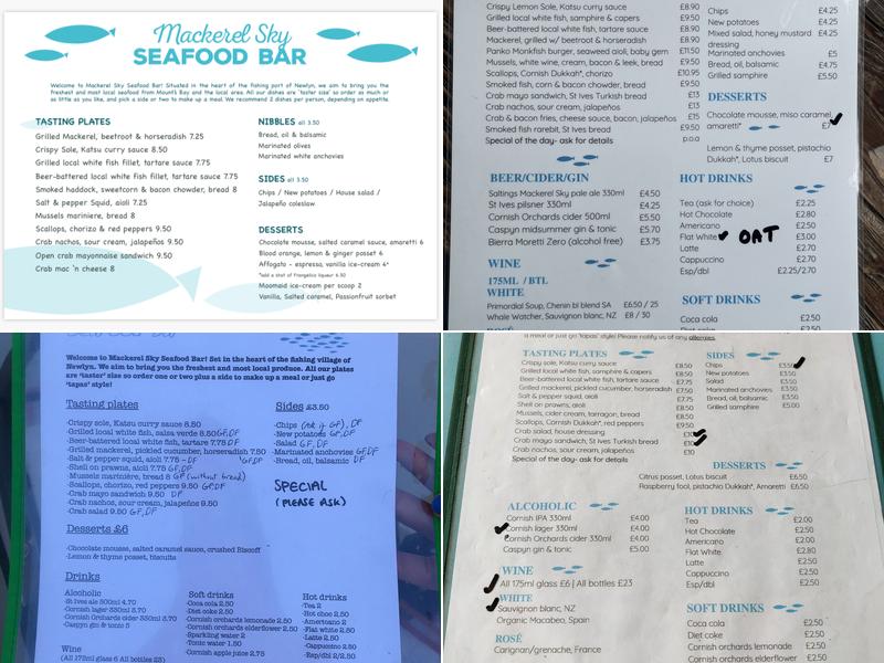 Mackerel Sky Seafood Bar Menu