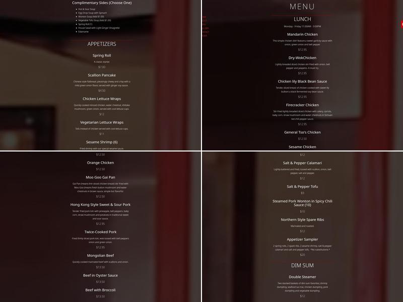 Double Happiness Chinese Restaurant Menu