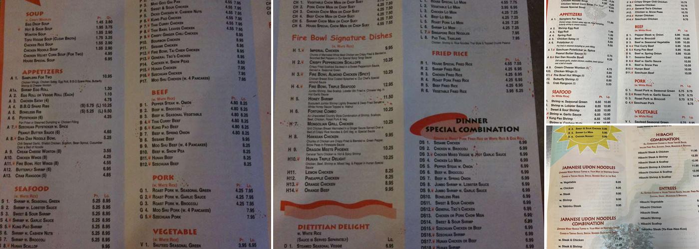 Fire Bowl Menu