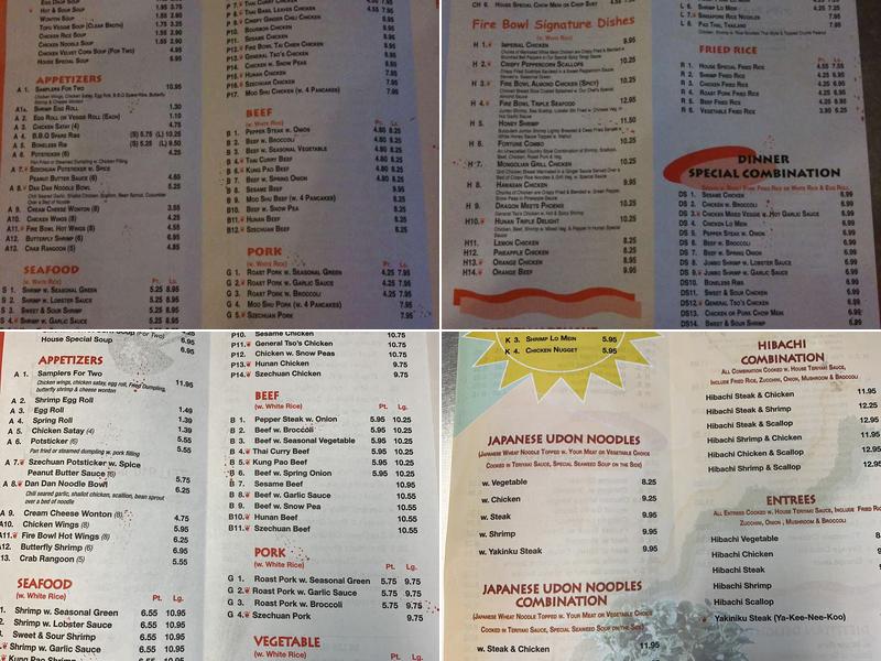 Fire Bowl Menu