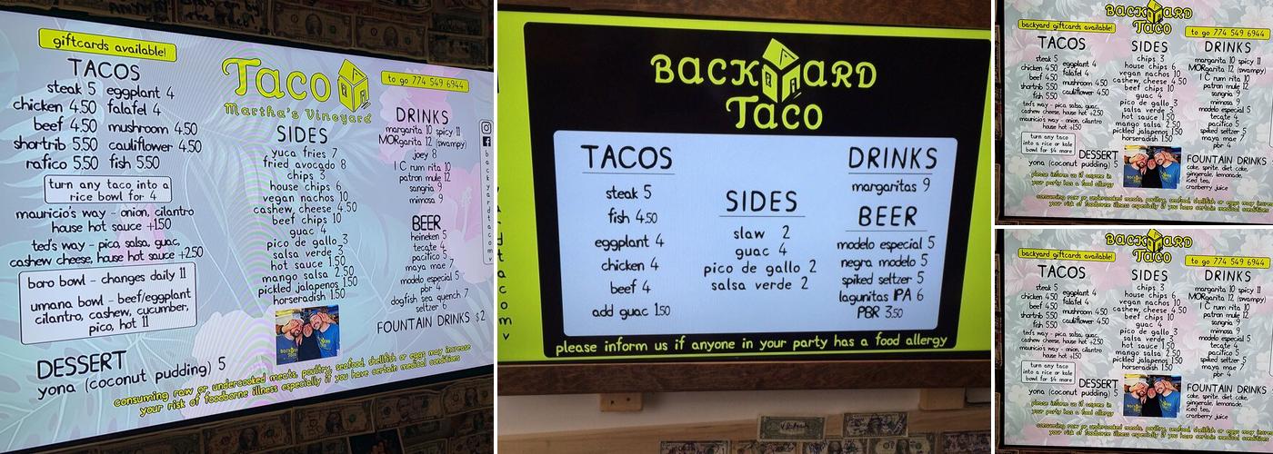 Backyard Taco Menu
