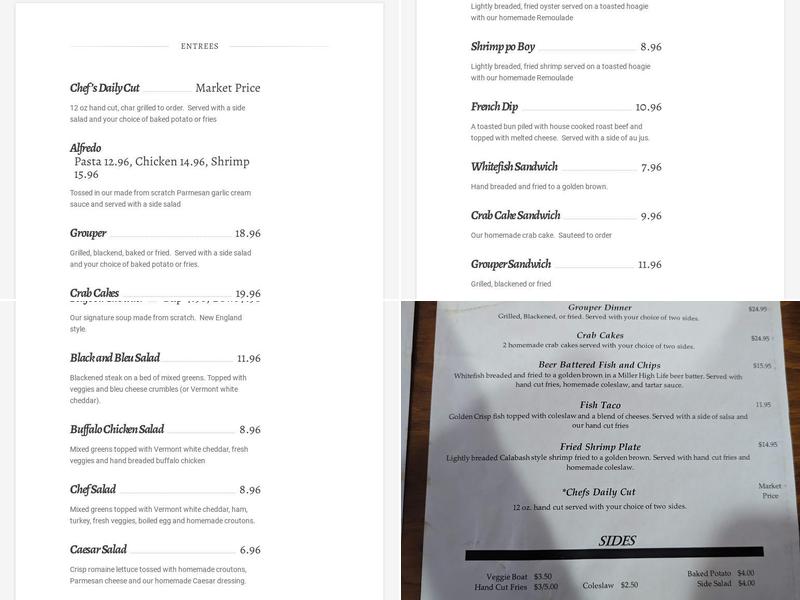 Oasis Bar and Grill Menu