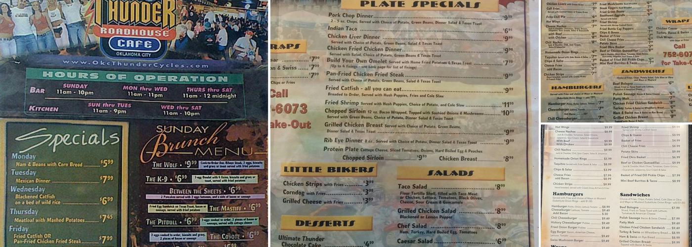Thunder Roadhouse Cafe Menu