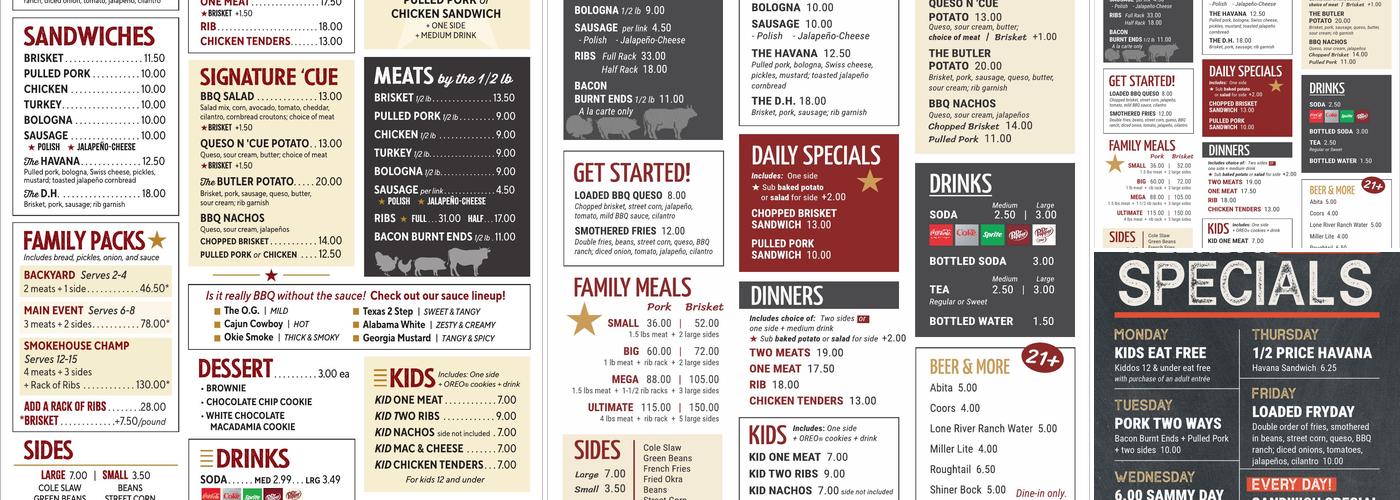 Texlahoma BBQ Menu