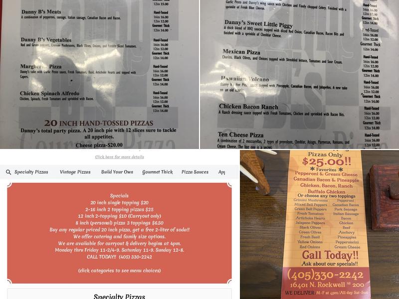 Danny B's Pizza Menu