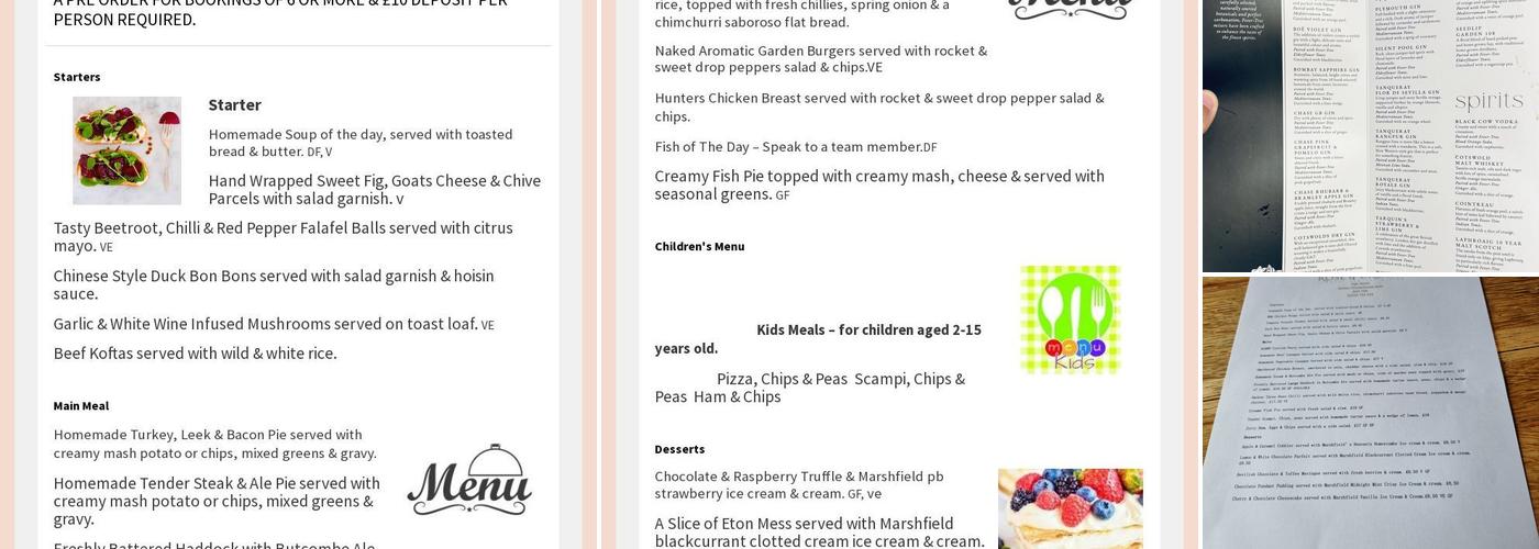 The Rose & Crown & Guesthouse Menu