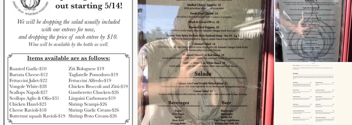 Jimmy Seas Pan Pasta - Martha's Vineyard Menu