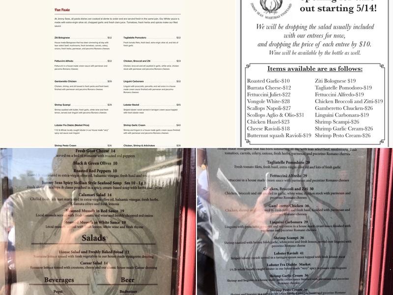 Jimmy Seas Pan Pasta - Martha's Vineyard Menu