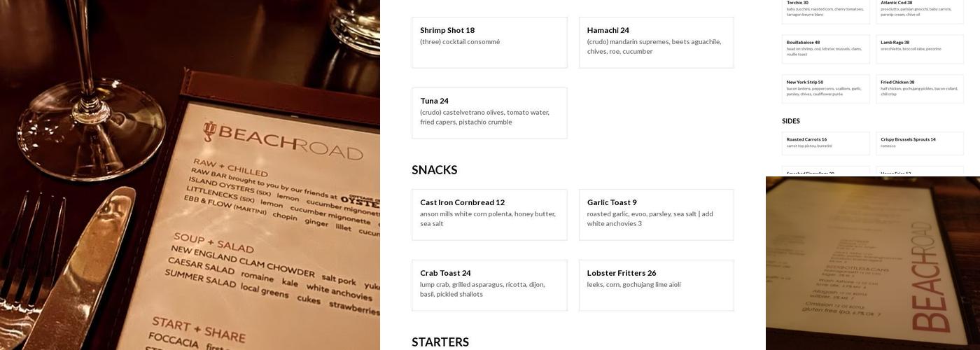 Beach Road Menu