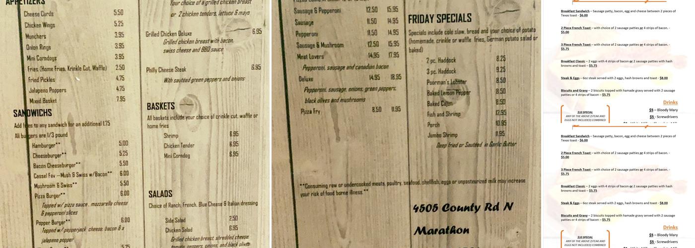 Cassel Bar and Grill Menu