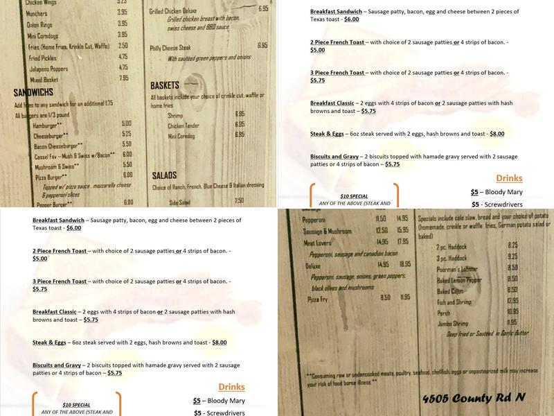 Cassel Bar and Grill Menu