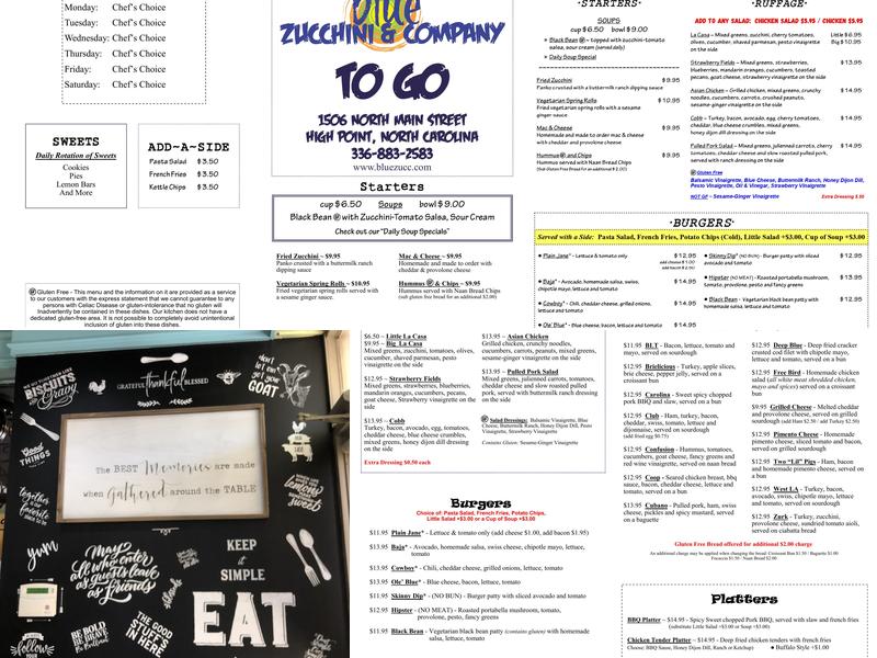 Blue Zucchini Menu