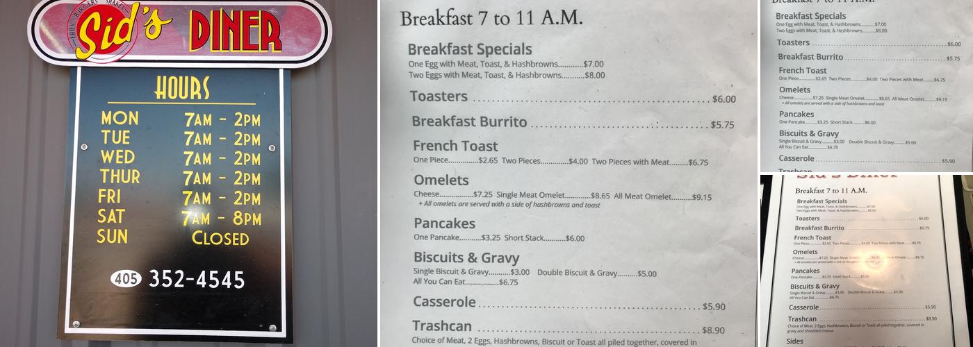 Sid's Diner Menu