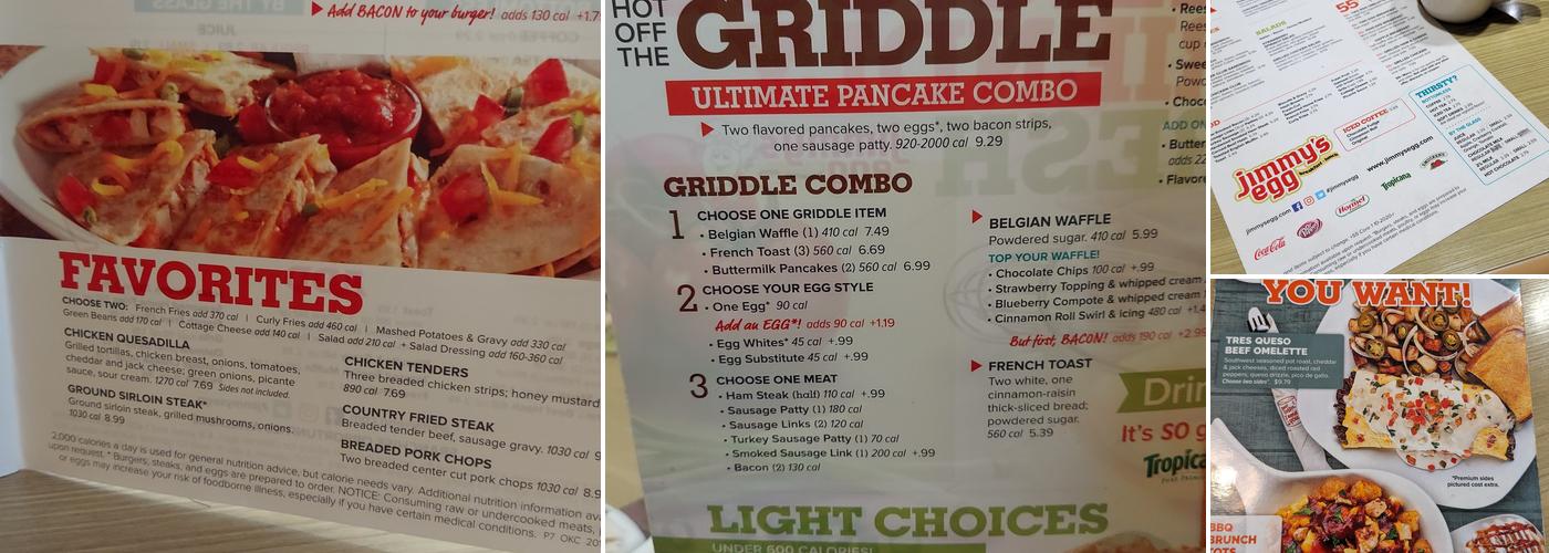Jimmy's Egg Menu