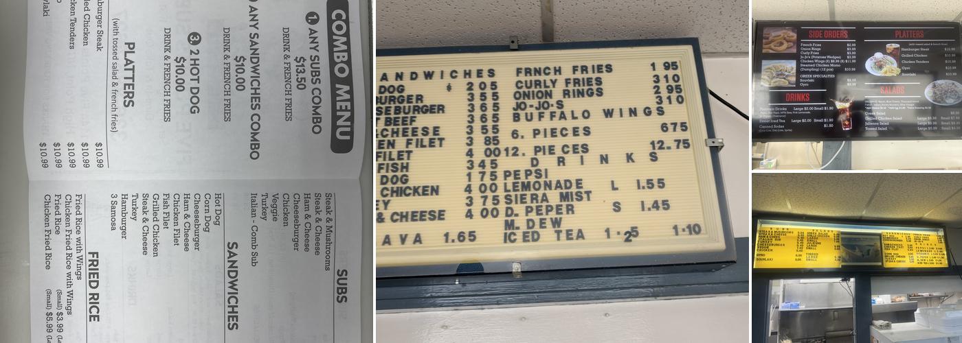 Five Points Sub's Menu