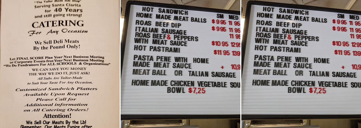 Final Score Food and Beverage Menu