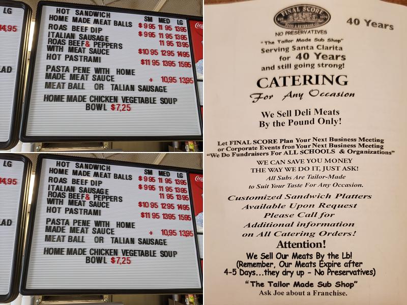 Final Score Food and Beverage Menu