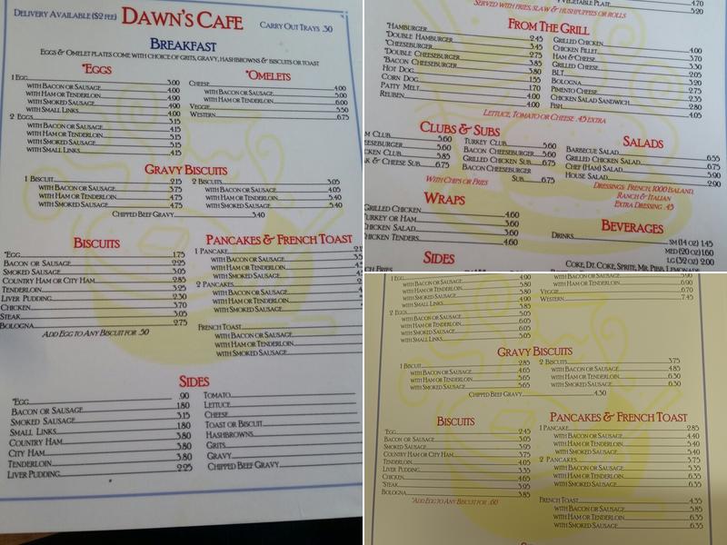 Dawn's Cafe Menu