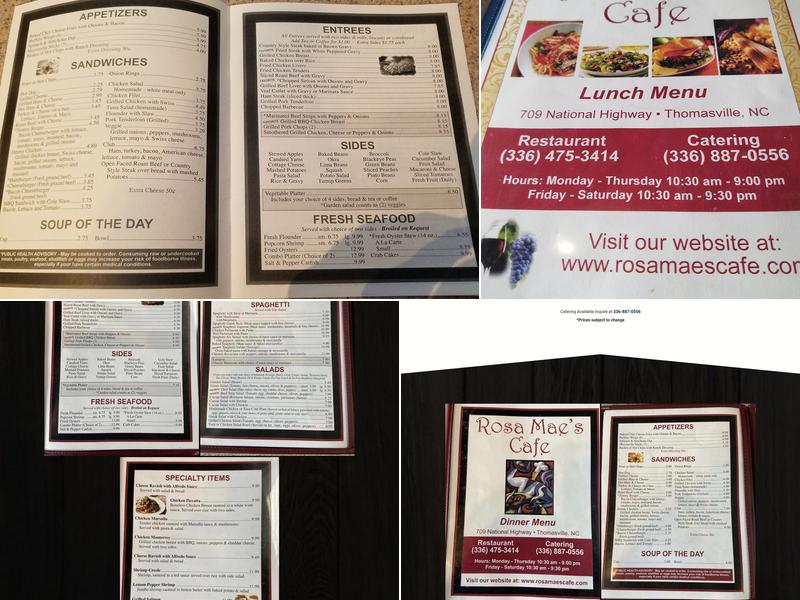Rosa Mae's Cafe Menu