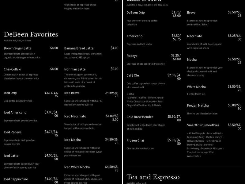 DeBeen Espresso Menu