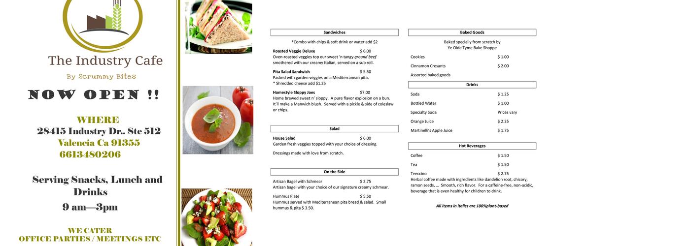 The Industry Cafe at Scrummy Bites Menu