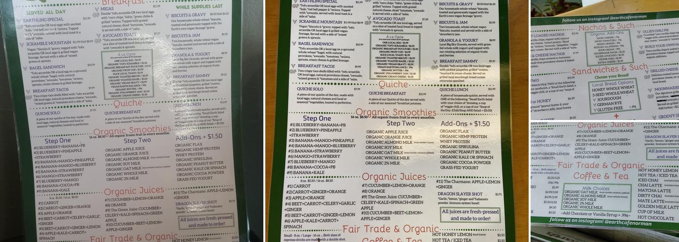 The Earth Café & Deli Menu
