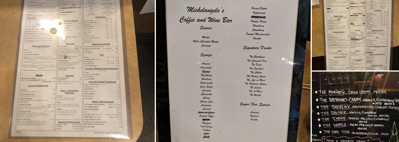 Michelangelo's Coffee & Wine Bar Menu