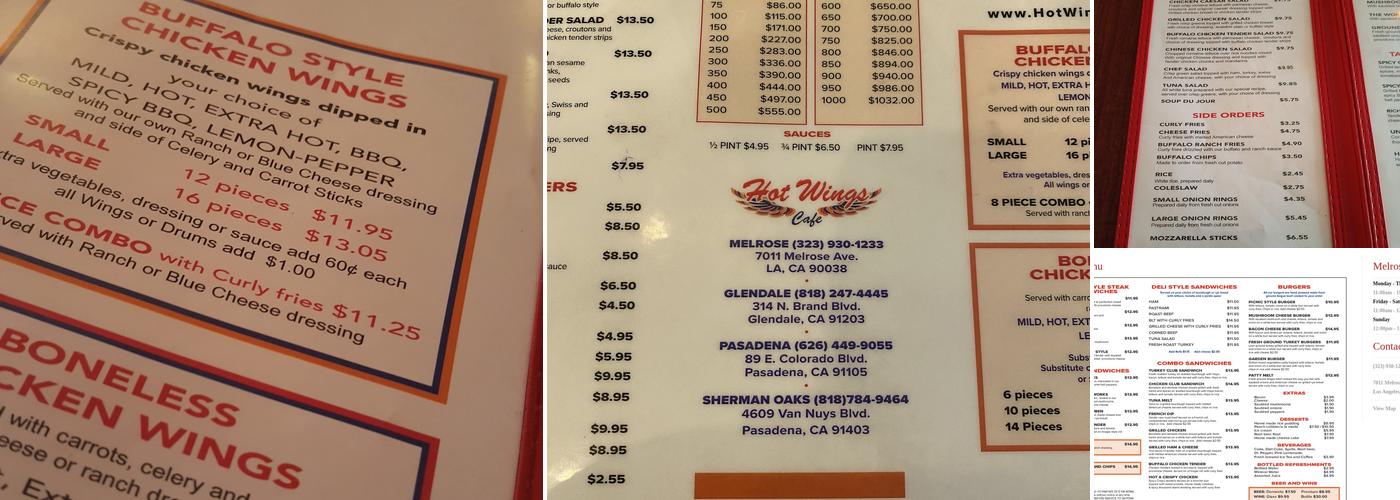 Hot Wings Cafe Menu