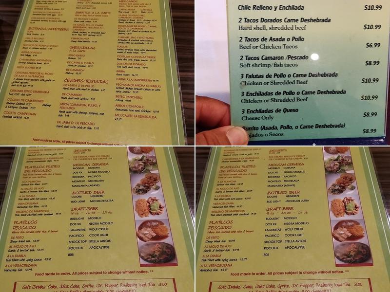 La Esmeralda Mexican and Seafood Restaurant Menu