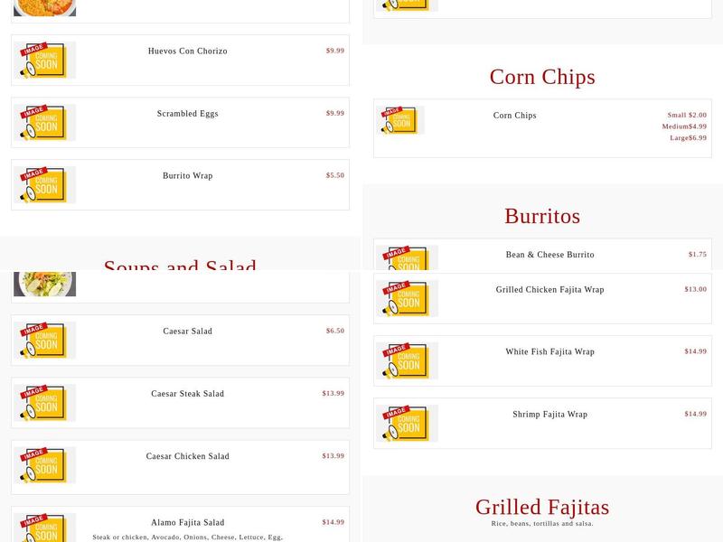 Alamo Restaurant Menu