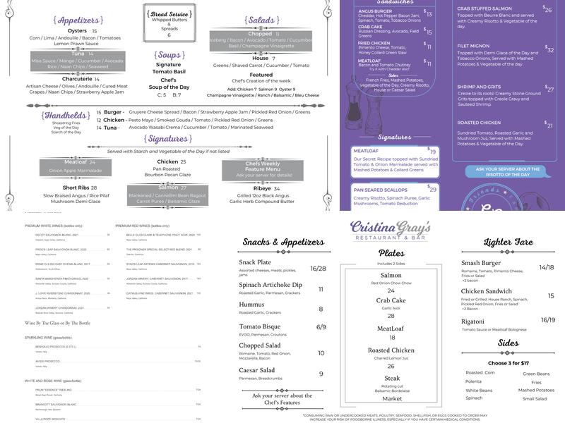 Cristina Gray’s Restaurant & Bar Menu