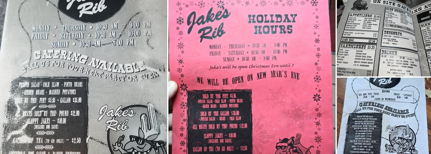 Jake's Rib Menu
