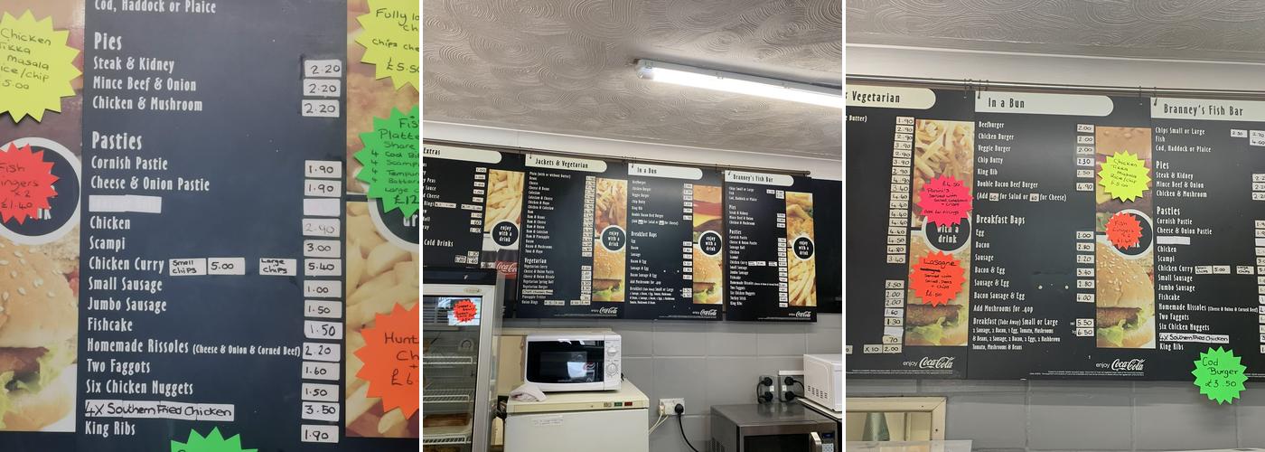Branney's Fish & Chips and Café Menu