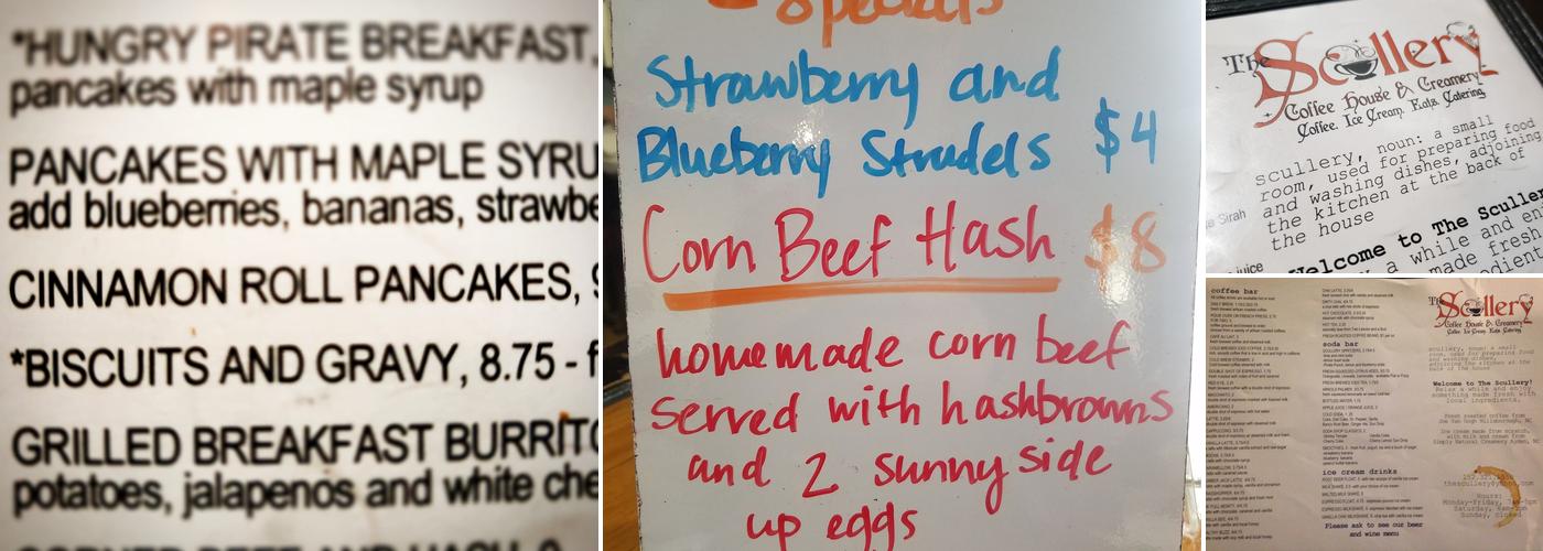 The Scullery Coffee House and Creamery Menu