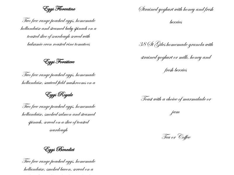 38 St Giles Menu