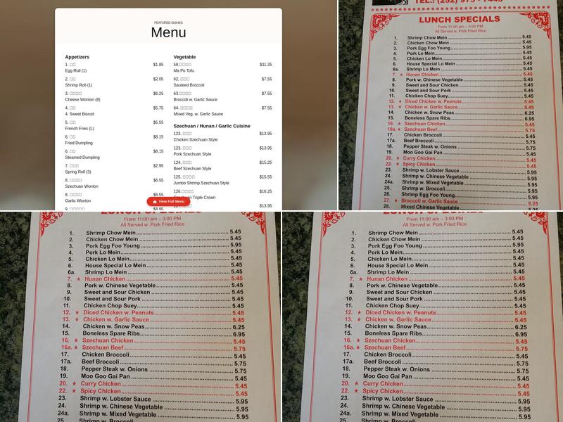 No 1 Chinese Restaurant Menu