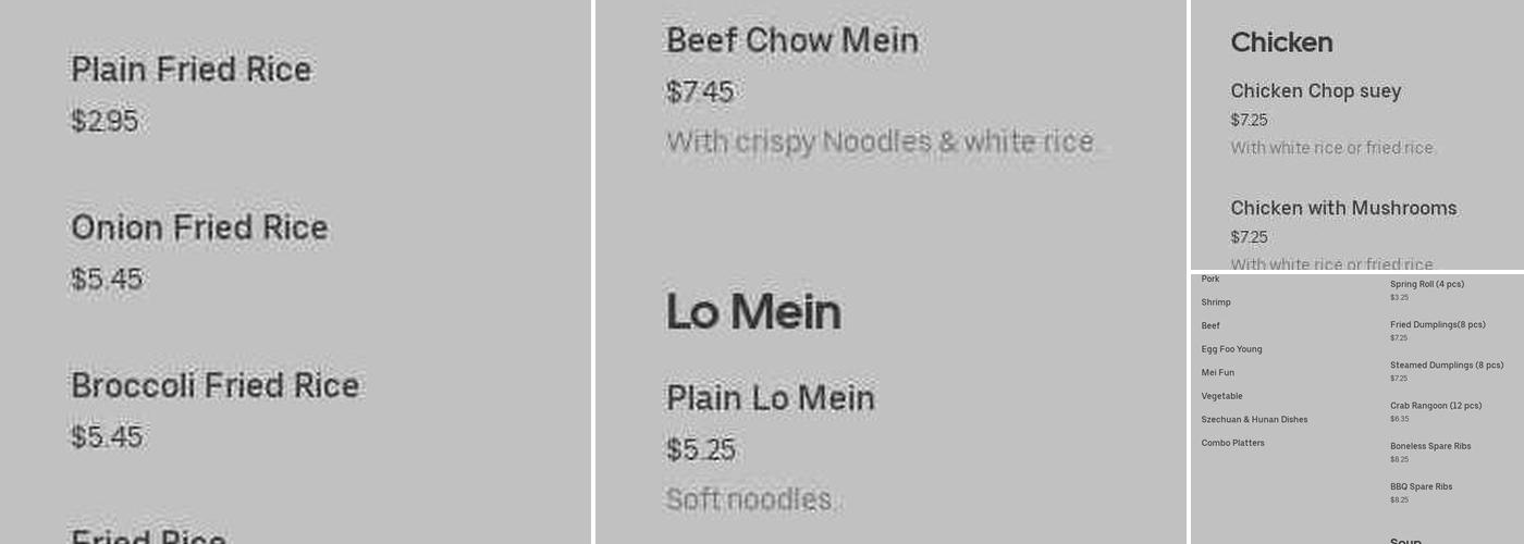 Chop Stick Buffet Menu