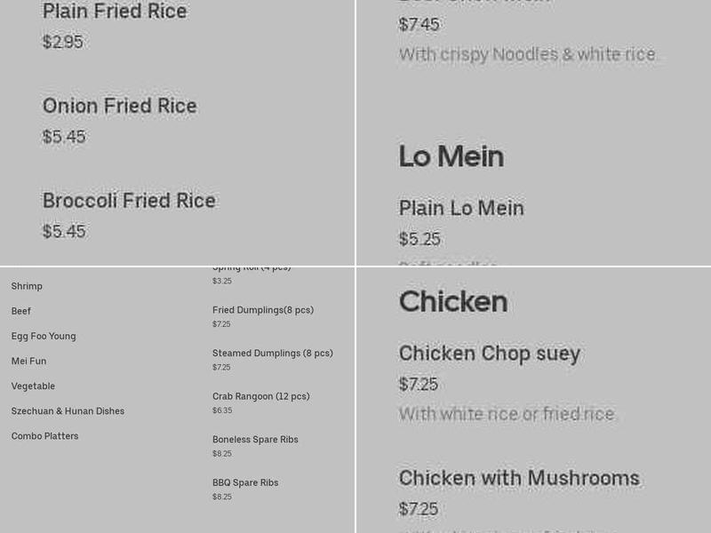 Chop Stick Buffet Menu