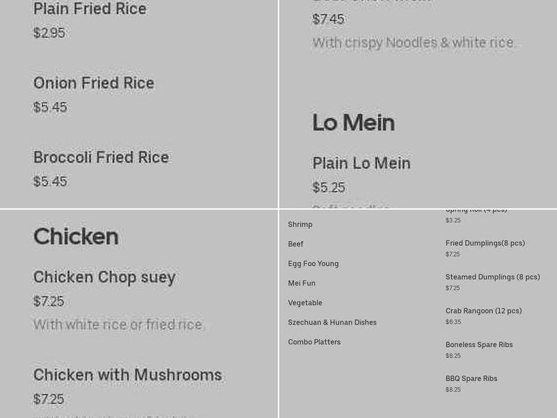 Chop Stick Buffet Menu
