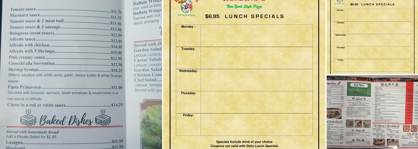 Romano's Pizza Italian Restaurant Menu