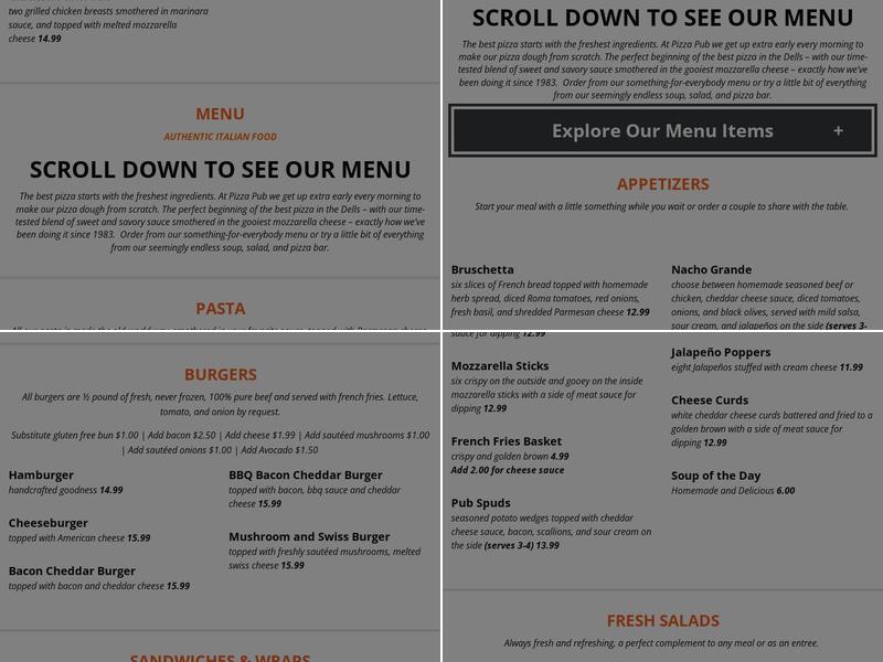 Pizza Pub Menu