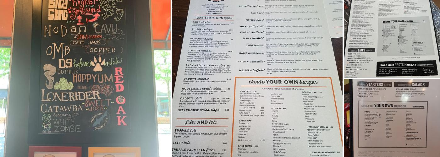 Bad Daddy's Burger Bar Menu